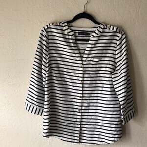 The Limited V neck Striped Pocket 3/4 Sleeve Blouse